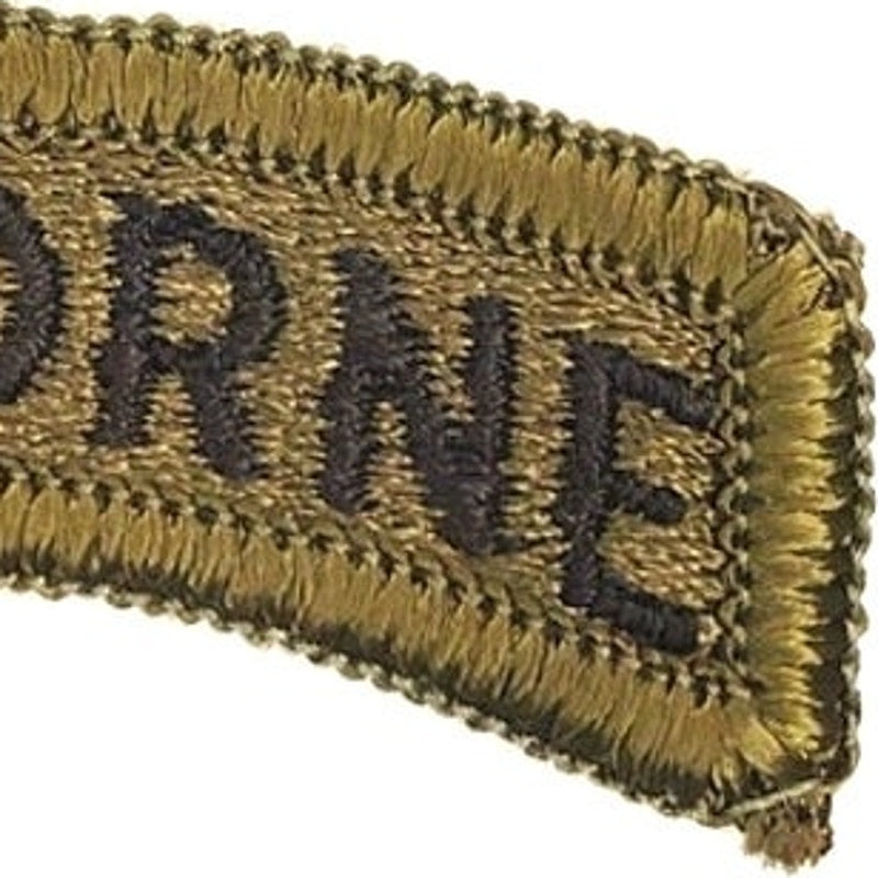 US Army Airborne Tab Subdued Dark Green Black Text Sew‑On 2‑3/8"