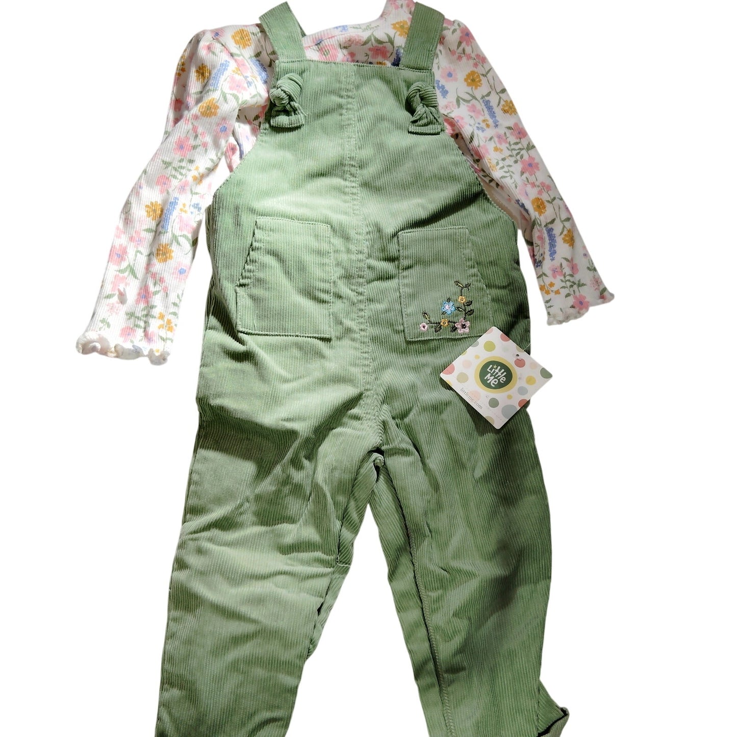 Little Me Baby Girls 2‑Piece Garden Overalls Set Green 18M