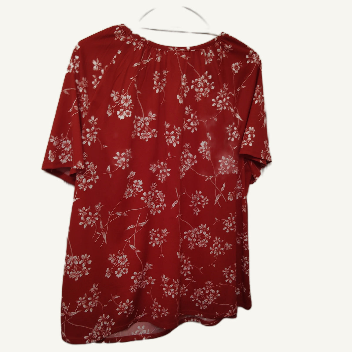 Blair Women's Red & White Floral Short Sleeve Top - Size L, 100% Polyester