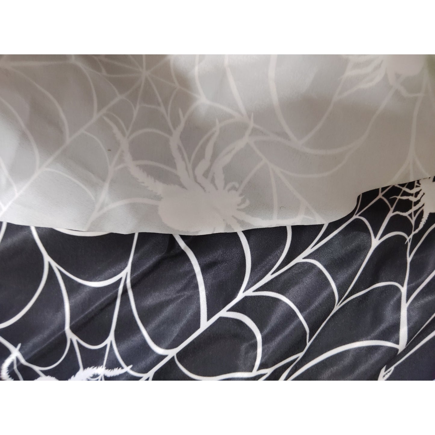 Spider Web Tablecloth – 5 Ft Diameter Round Halloween Tapestry – Black Background with White Spiders