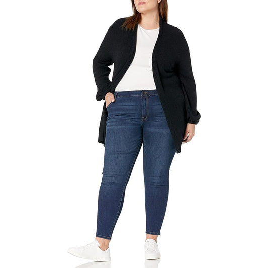 Women's Mirabelle Long Bell-Sleeve Open-Front Cozy Cardigan, Black, Plus Size 3X