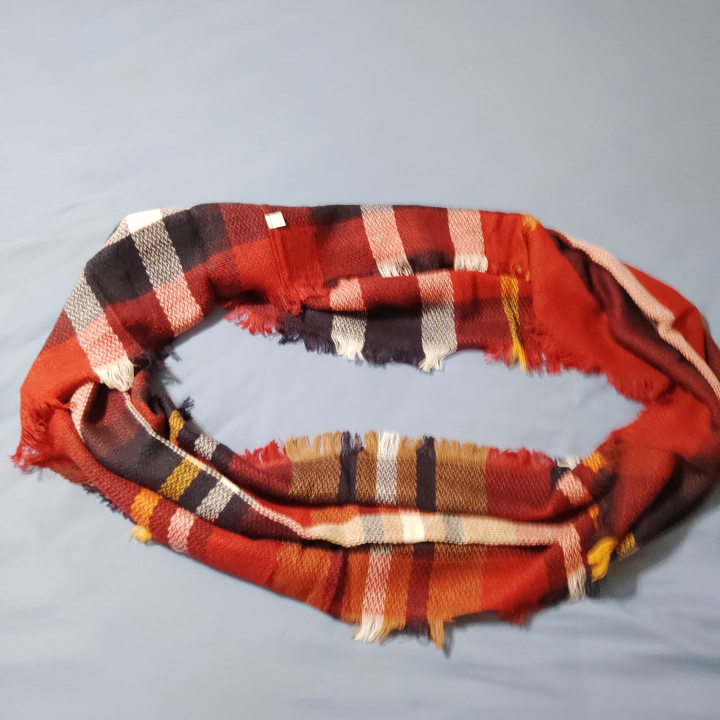 Lucky Leaf Infinity Scarf Plaid Navy/Burgundy Acrylic 36" × 20" Fall/Winter Wear