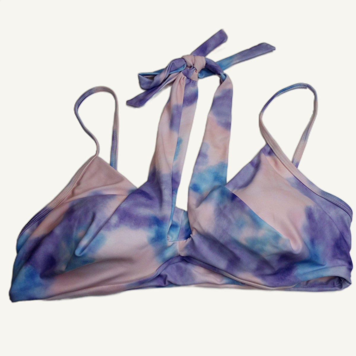 Pastel Tie-Dye Halter Bikini Top L - Pink Blue Purple Swimwear
