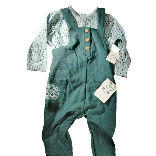 Focus Kids Organic Cotton Patterned Salopet and Bodysuit Set Green 18M