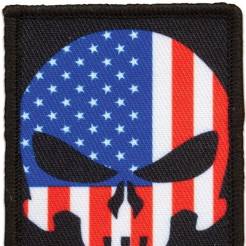 Skull USA Flag Novelty Patch Red Rock 3" × 2" Printed Hook Back
