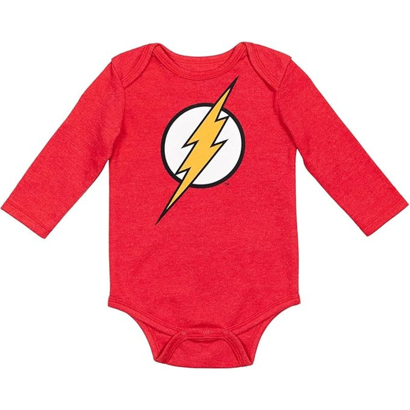 Justice League Superman, Batman, and Flash Baby Long Sleeve Bodysuit 3‑Pack 6‑9M