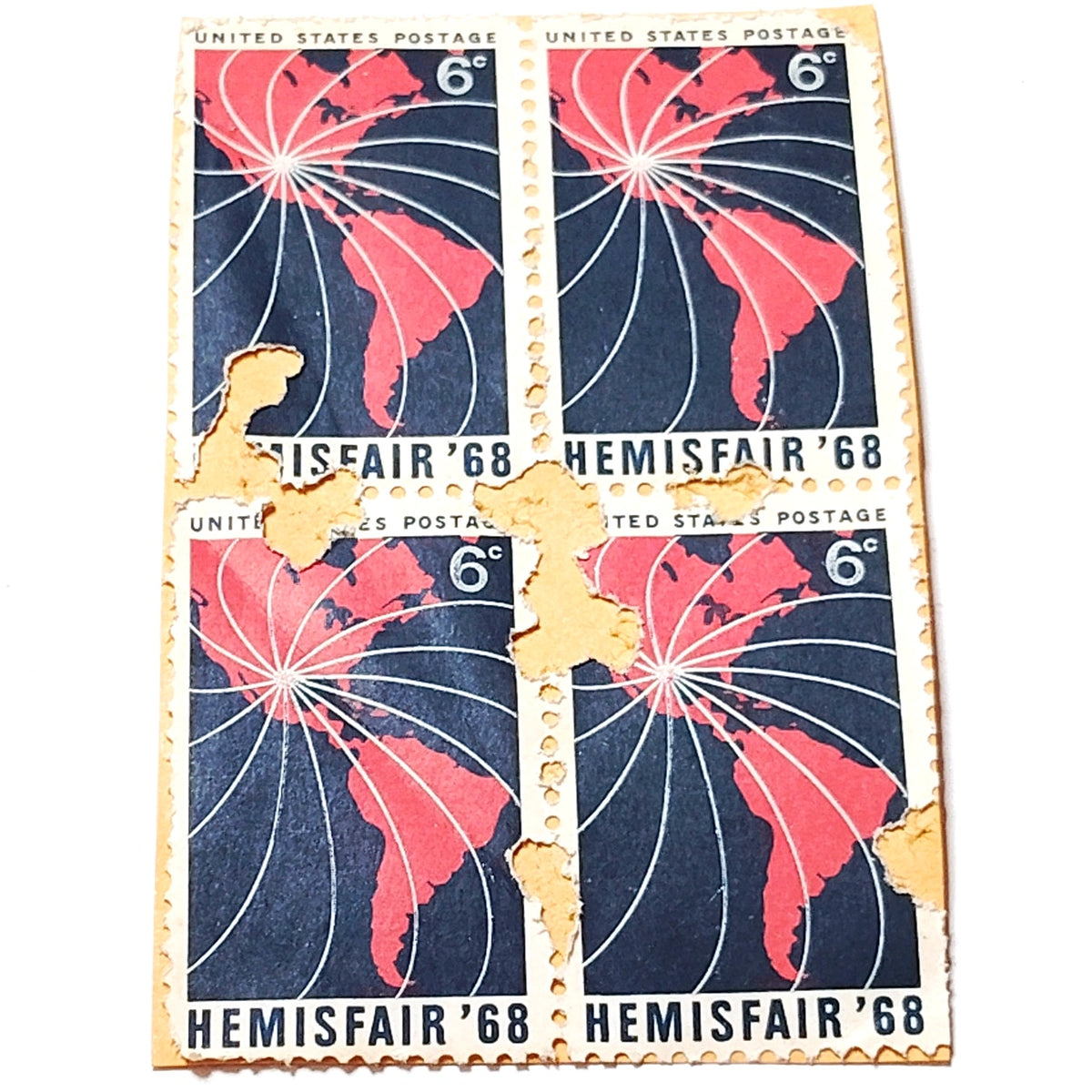 1968 HemisFair '68 US 6c Postage Stamps Block of 4 Unused - Red & Dark Blue