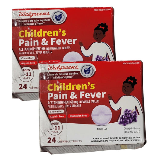 Walgreens Children's Pain & Fever Chewable Tablets Grape 2 Boxes (48 Tabs Total)