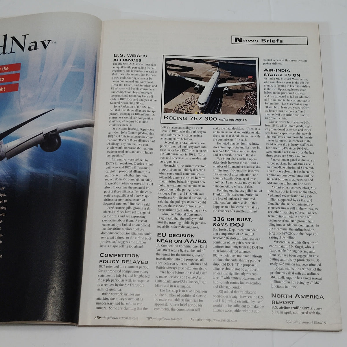 Air Transport World Magazine - July 1998 "TWA Fights Back" Issue, Blue/White