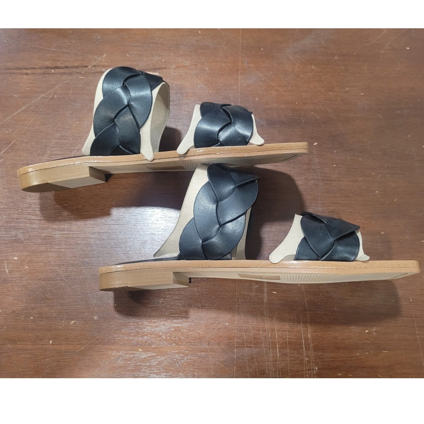 Nine West Royal Sandal – Black, Women’s 5.5, Slip-On Faux Leather with Lug Sole