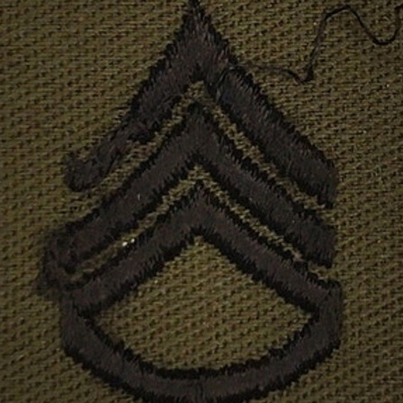 US Army Staff Sergeant E‑6 Subdued OD Green Rank Patch 2" × 1‑1/2" Hook‑Back