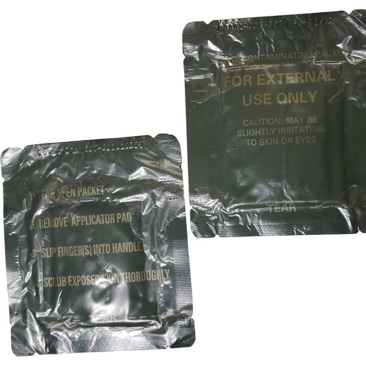 2pk Military Skin Decontamination Packets, Unopened, External Use, Vintage 08/02