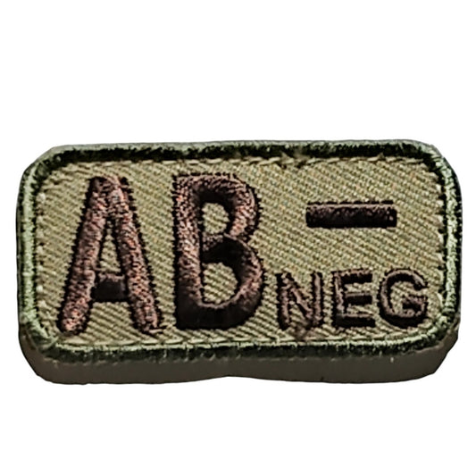 Mil-Spec Embroidered Blood Type Patch AB NEG Coyote Hook-n-Loop Back Tactical ID