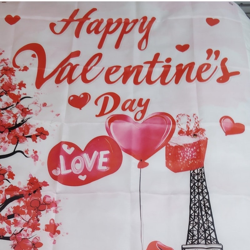 Happy Valentines Day Banner 35x72 Parisian Floral Heart Design w/ Grommets, Tape