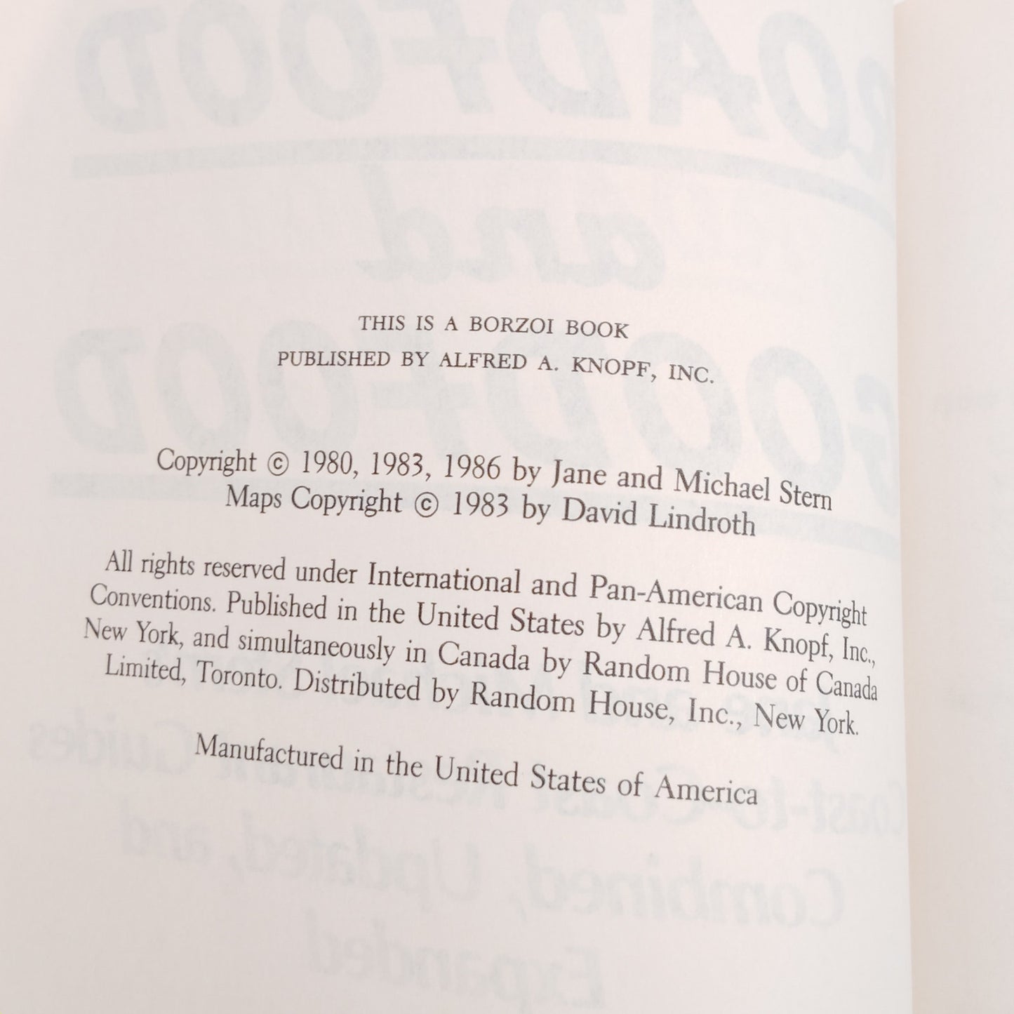 Road Food and Good Food : A Restaurant Guidebook, EUC with Dust Jacket, 1986