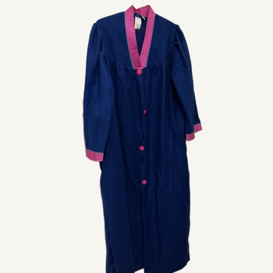 VTG First Lady Lingerie Vintage Fleece Nightgown - Navy Pink Trim Size L