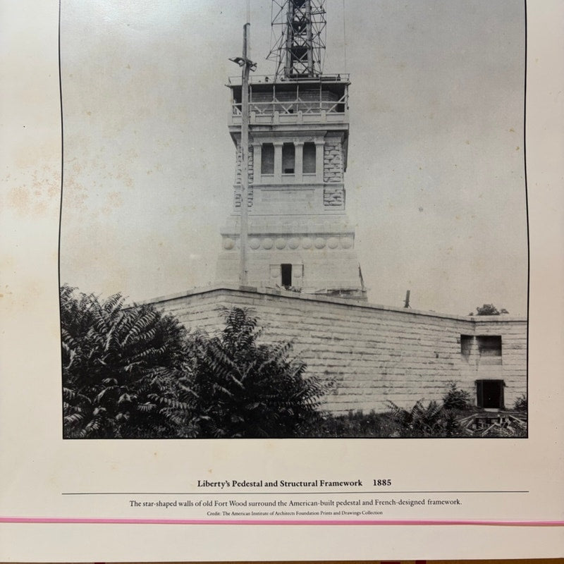 Vintage 1885 Statue of Liberty Pedestal & Framework Print - 20"x16" Black/White