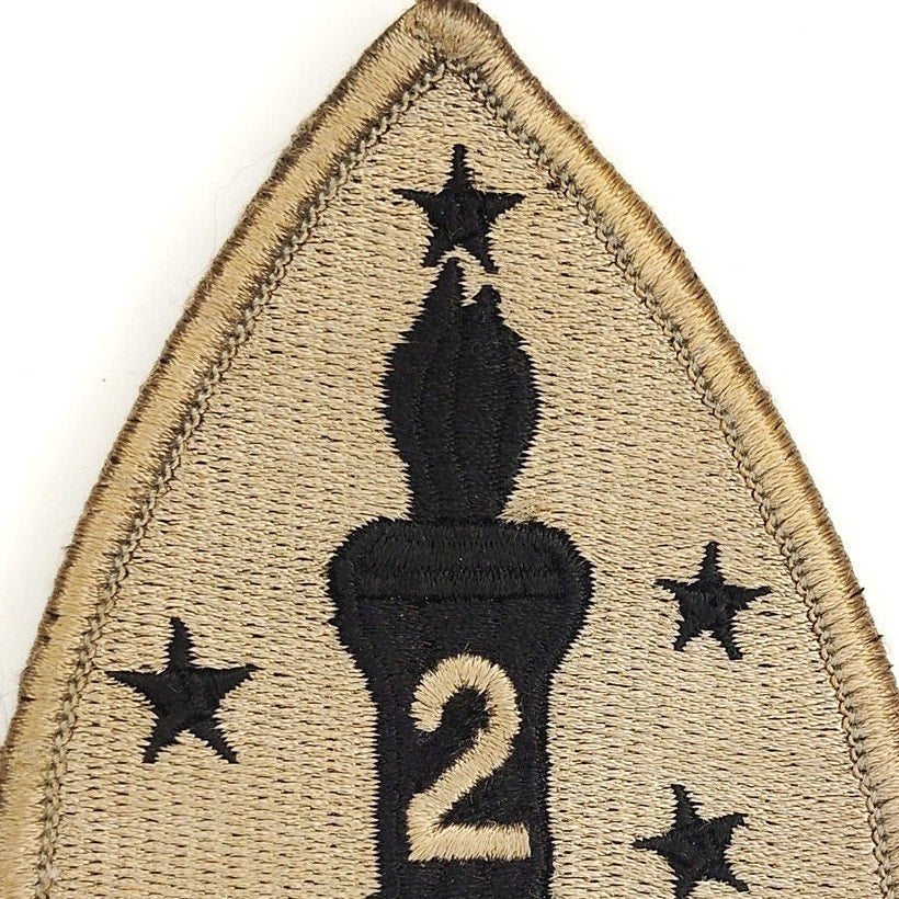 USMC 2nd Marine Division OCP Patch Hook Back Subdued Tan/Black 4" × 2‑1/2"