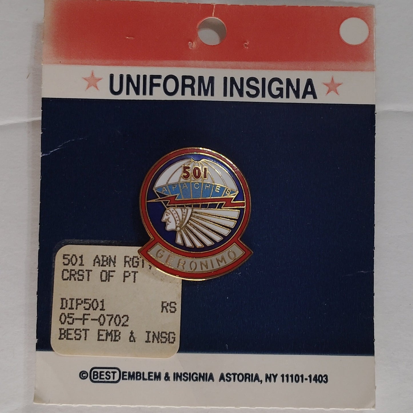 501st Airborne Geronimo Novelty Biker Jacket Hat Lapel Pin 1‑1/8" × 1", VTG NOS