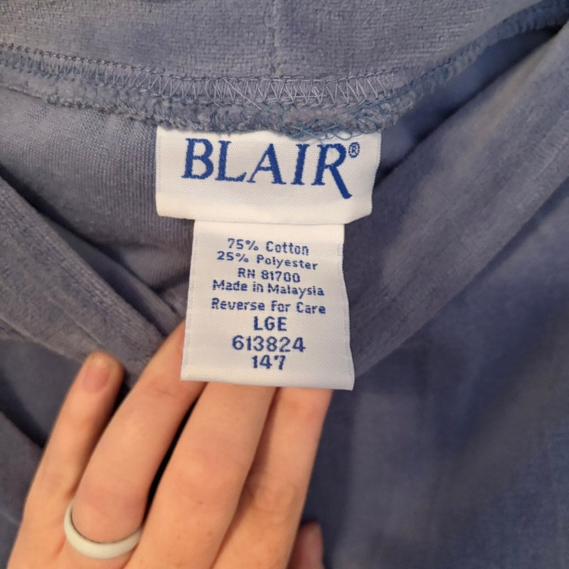 Blair Women's 3-Piece Velour Set L Blue Cream Floral Top Jacket & Pants