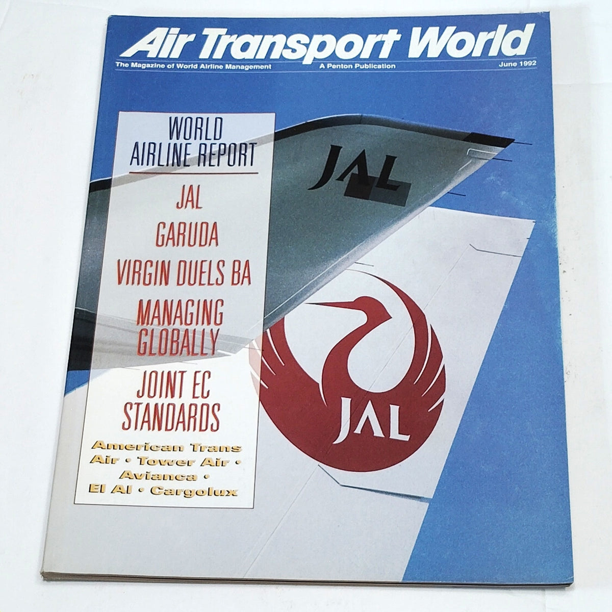 Air Transport World Magazine - June 1992 - Vintage Aviation Publication Blue JAL