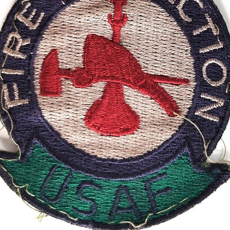Vintage USAF Fire Protection Embroidered Patch ABU Shield 3‑7/8" × 2‑3/8" Sew‑On