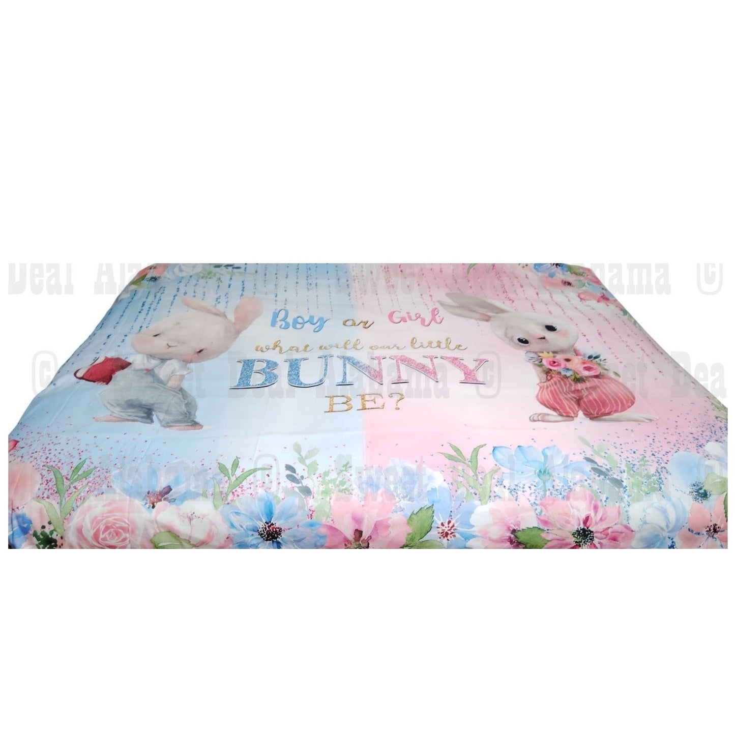 Bunny Gender Reveal Backdrop "Boy Or Girl What Will Our Little Bunny Be?" 6'H x 9'L
