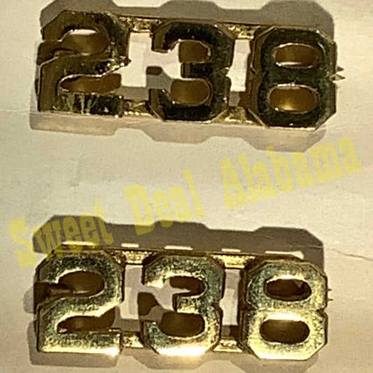 Early/Mid 1900s Brass C-Clasp "238" Collar Devices 3/8"H Hat / Lapel Pins Set