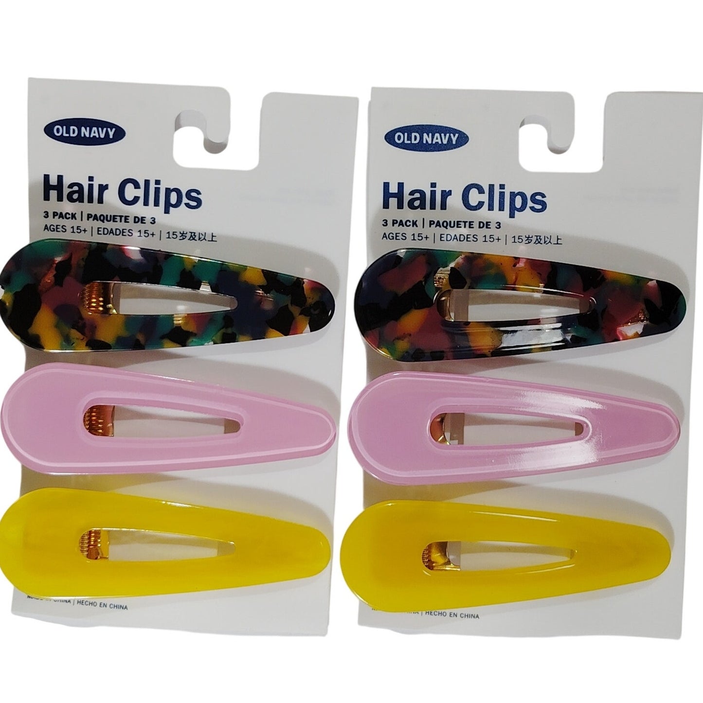 Old Navy Hair Clips – 2 Matching 3-Packs, Teardrop Style, tortoise, pink, yellow