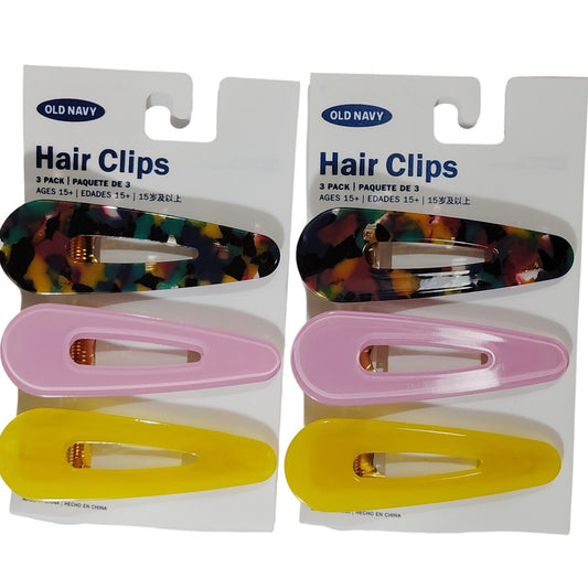 Old Navy Hair Clips – 2 Matching 3-Packs, Teardrop Style, tortoise, pink, yellow