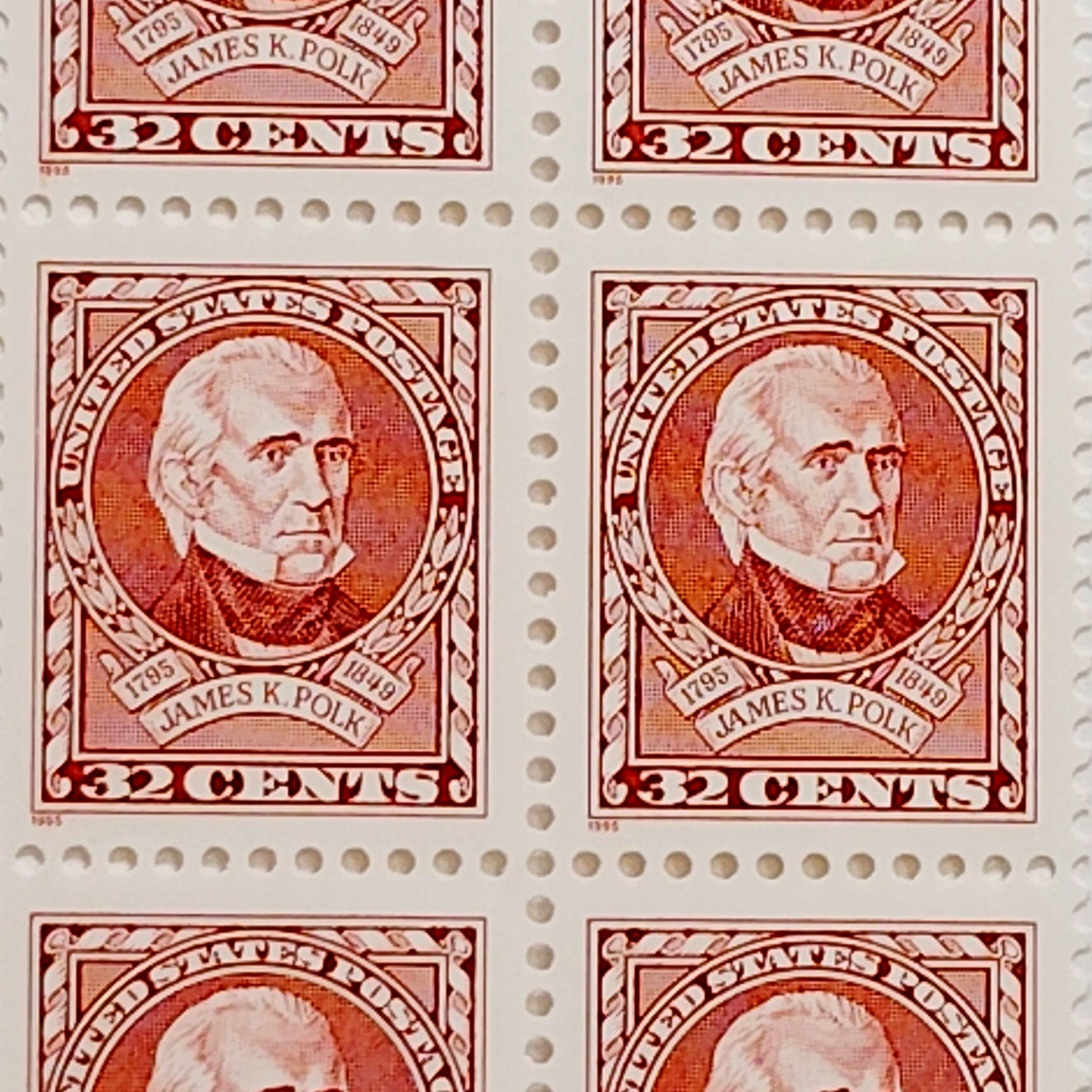 Block of 10 – 1995 USA 32¢ James K. Polk MNH Scott 2587 Definitive