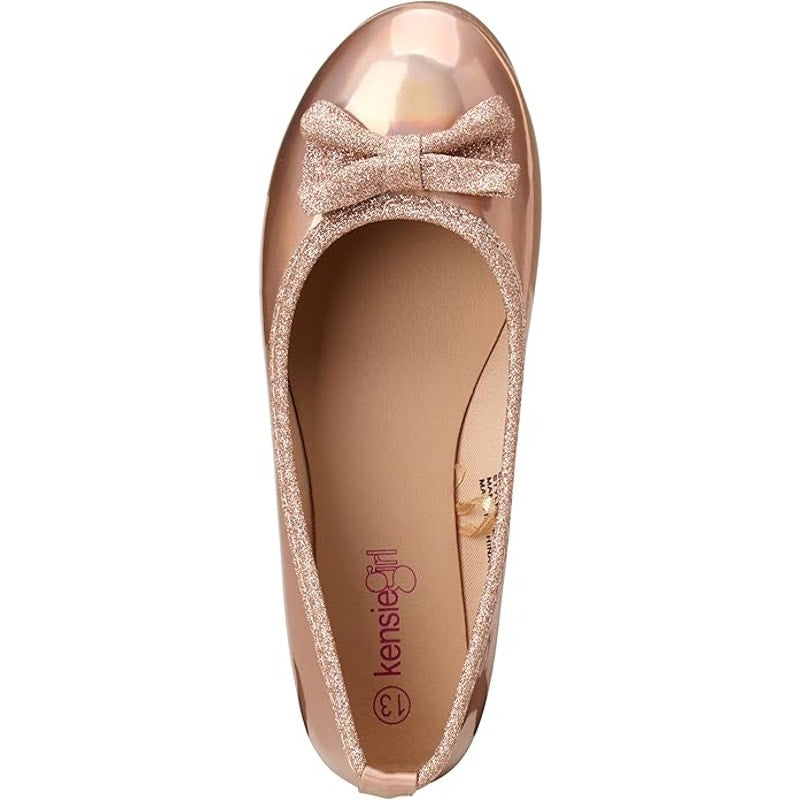 Kensie Girl Toddler Girls’ Ballet Flats – Rose Gold Glitter Bow, Size 7