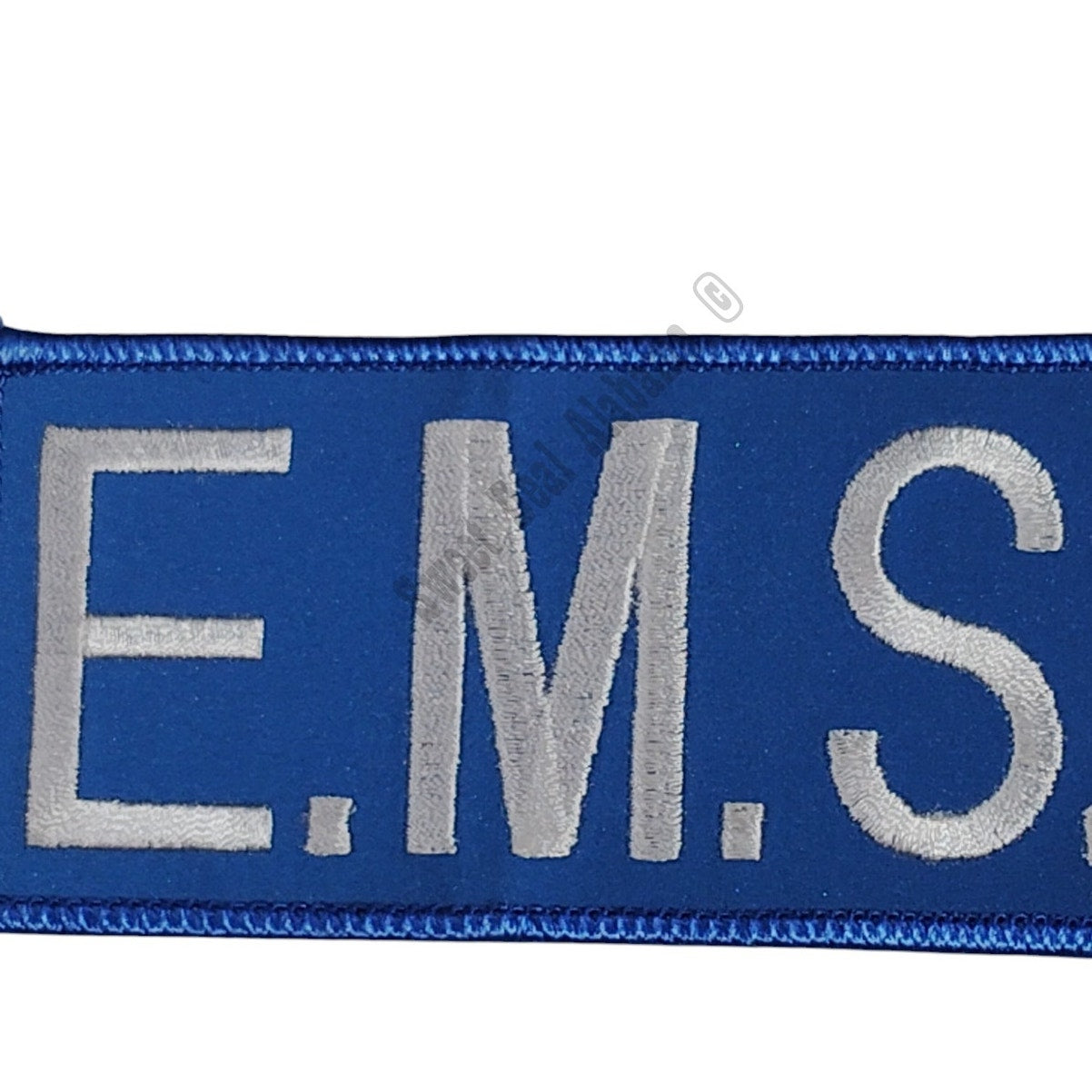 NOS, E.M.S., White Text on Blue, Iron or Sew-On Embroidered Patch, 4-1/4"W x 2"H