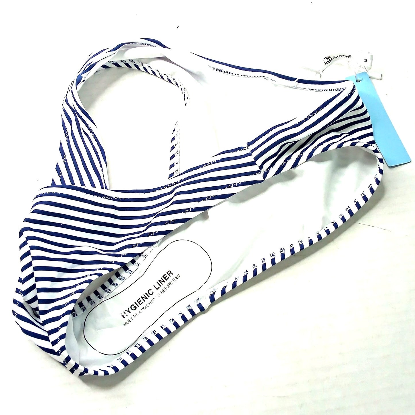 Cupshe Blue Striped High Waisted Bikini Bottoms Classic Swim Bottoms Medium
