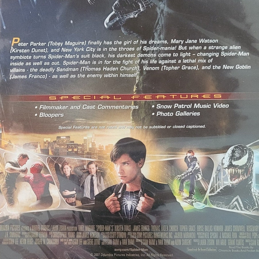Spider-Man 3 (DVD, 2007) Superhero Action Starring Tobey Maguire & Kirsten Dunst