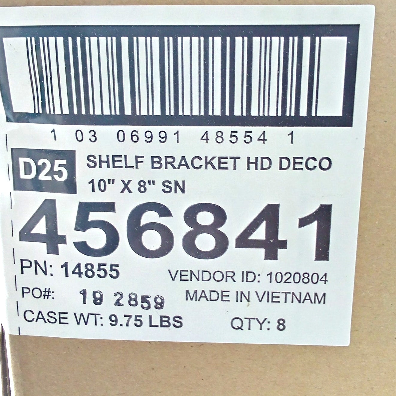 1 Case of 8 Everbilt Heavy‑Duty Shelf Bracket – Satin Nickel – 10" × 8"