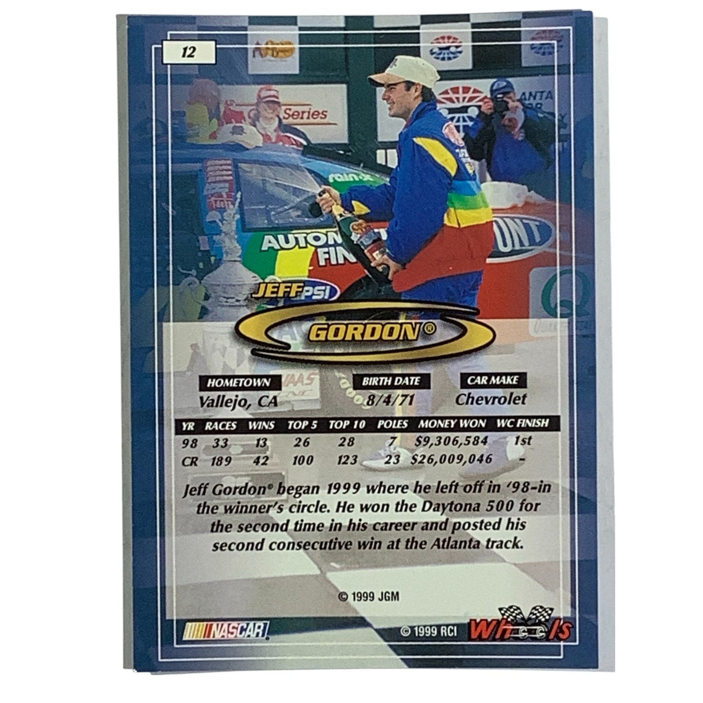 Jeff Gordon, Sponsor: DuPont, Card 12, 1999 Wheels NASCAR Winston Cup, NM+