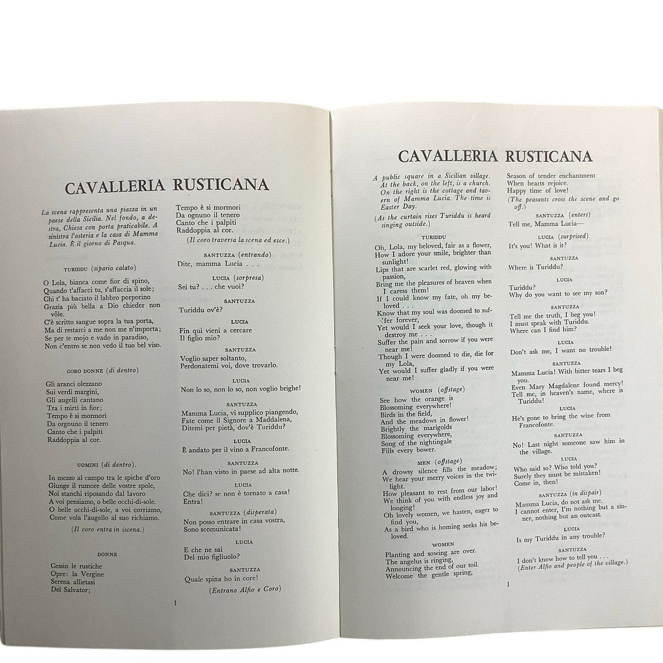 MET Opera, Pietro Mascagni Cavalleria Rusticana Libretto Original & English 1963