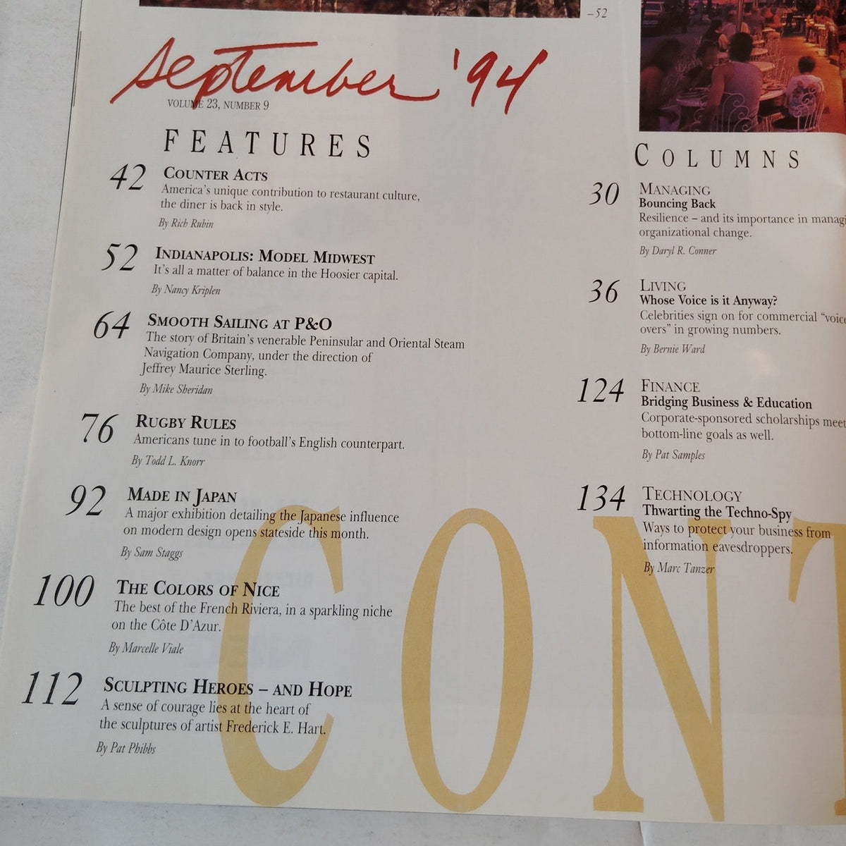 Delta SKY Magazine September 1994 - Rugby, French Riviera, Fred Hart Sculpture