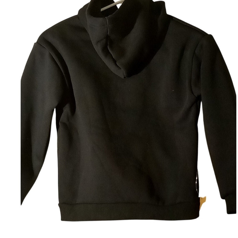 Girl's Black "Hello" L/S Fleece Hoodie Sweatshirt, Size ? (Check Measurements)