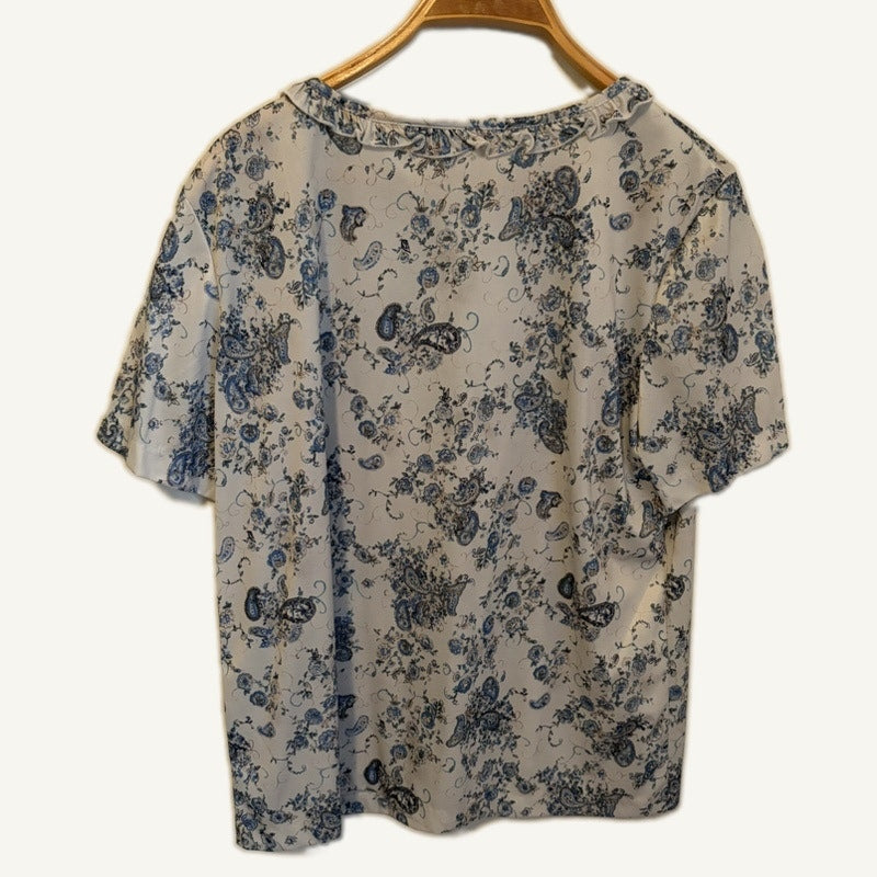 Blair Women's 3-Piece Velour Set L Blue Cream Floral Top Jacket & Pants