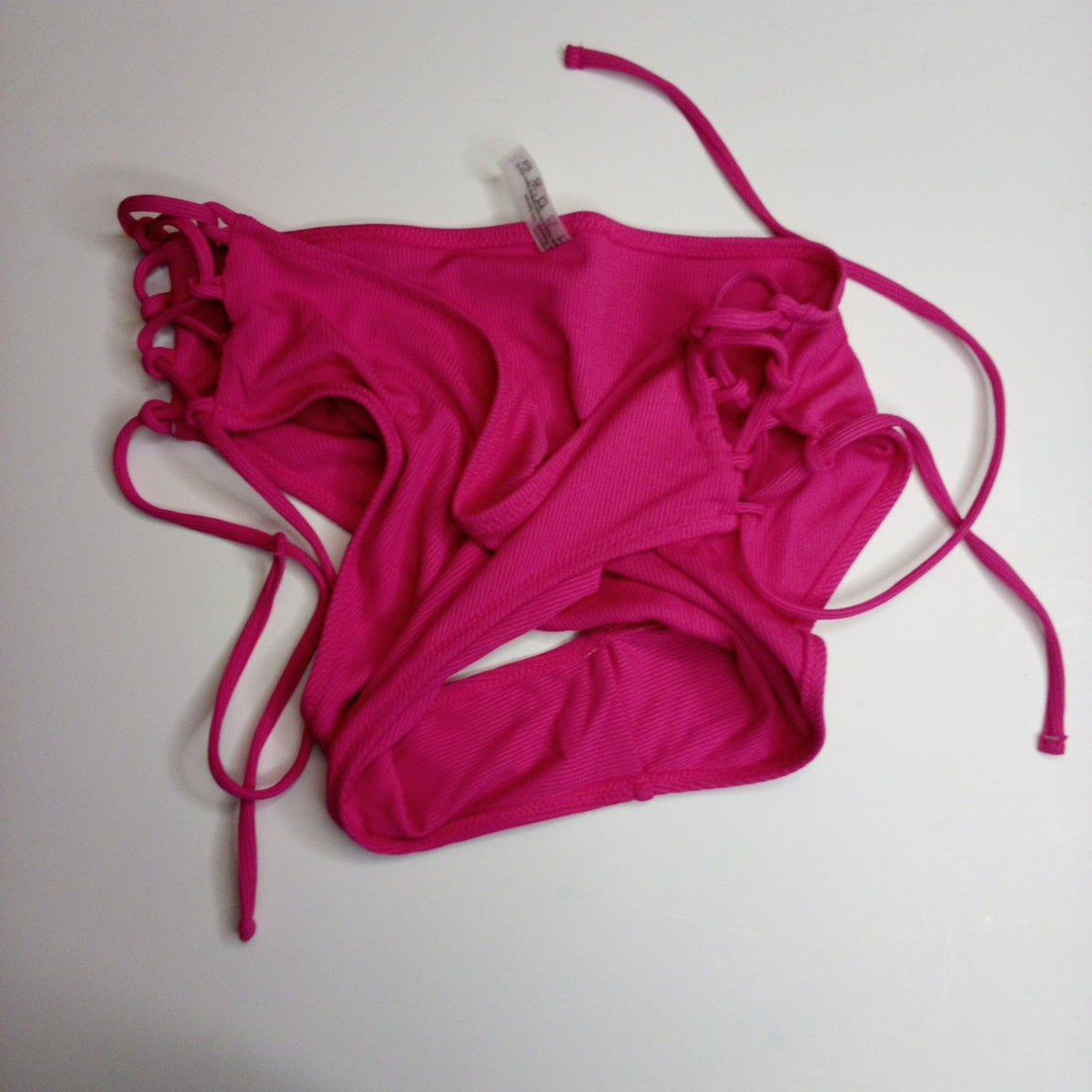 Zaful Pink Ribbed Tie Side Bikini Bottoms L - New Without Tags Swimwear
