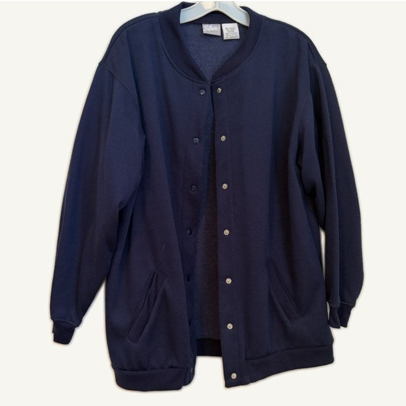 Blair Women's L Navy Butterfly Top & Snap Button Jacket 2-Piece Set
