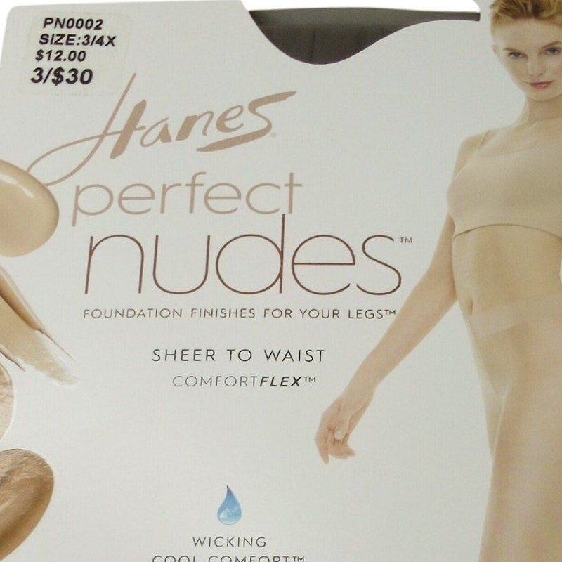 Hanes Perfect Nudes Run Resistant Sheer Tights Brown Nude 3/4X Tummy Control