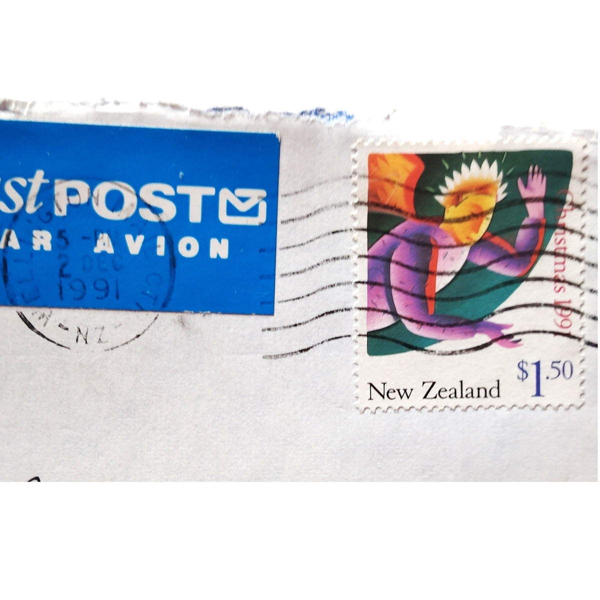 New Zealand 1991 Christmas $1.50 Stamp Postal Cover to USA FASTPOST