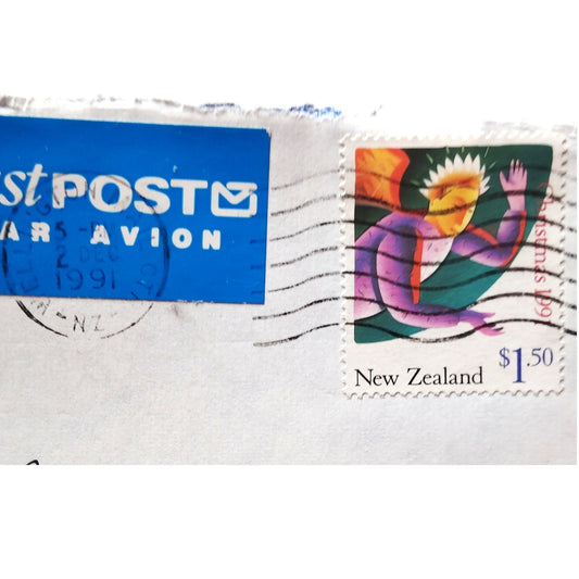 New Zealand 1991 Christmas $1.50 Stamp Postal Cover to USA FASTPOST