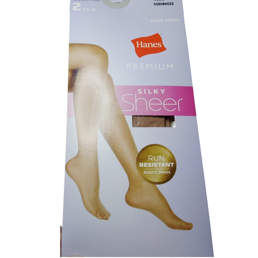 Hanes Silky Sheer Premium Knee Highs - Nude Small, 2 Pair - Run Resistant