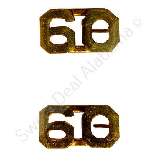 c.1910s Numeric "60", Brass Military C-Clasp Hat / Lapel / Collar Pins Set 3/8"H
