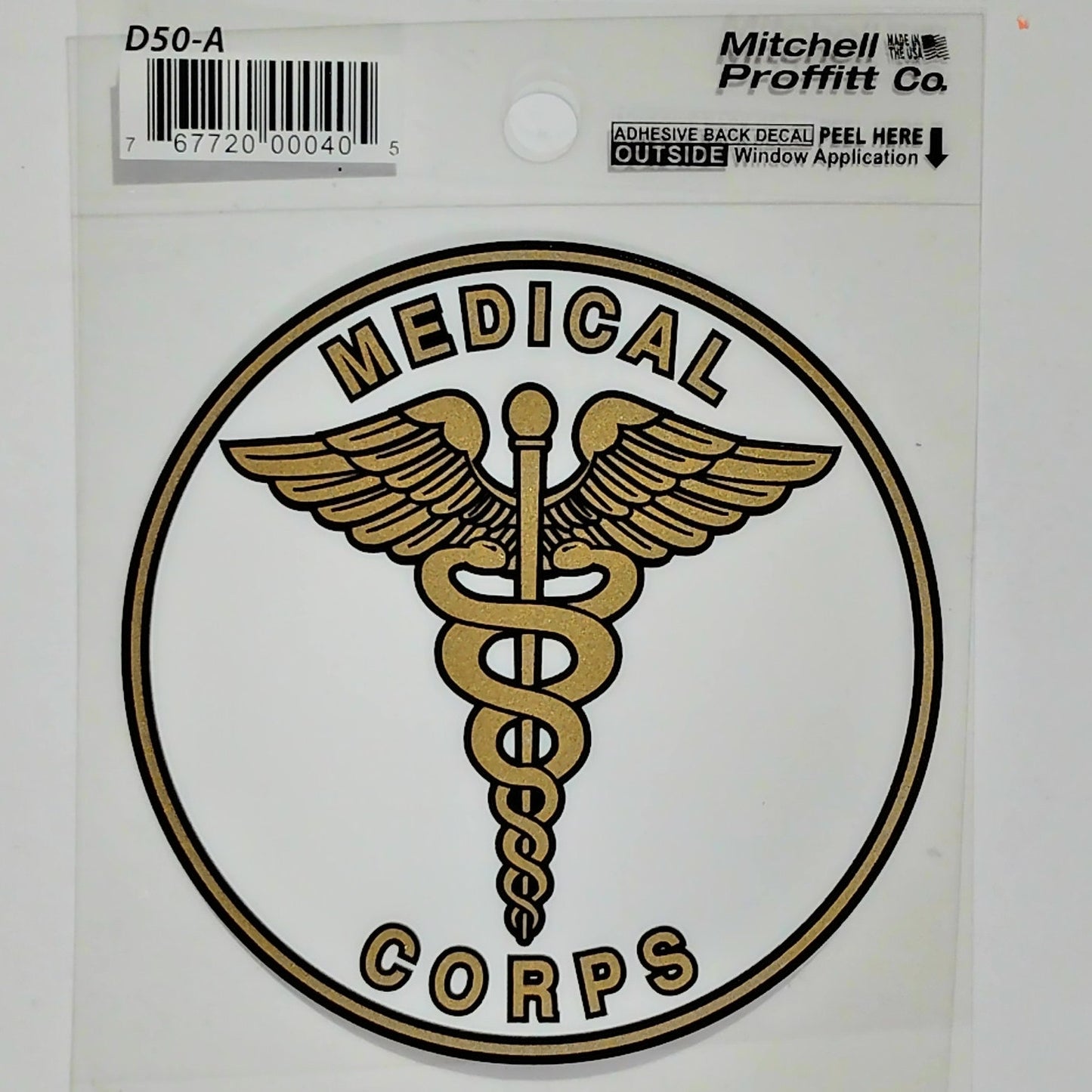 Medical Corps Decal – 4" x 4" Vinyl – Clear Background – Caduceus Emblem – D50‑A