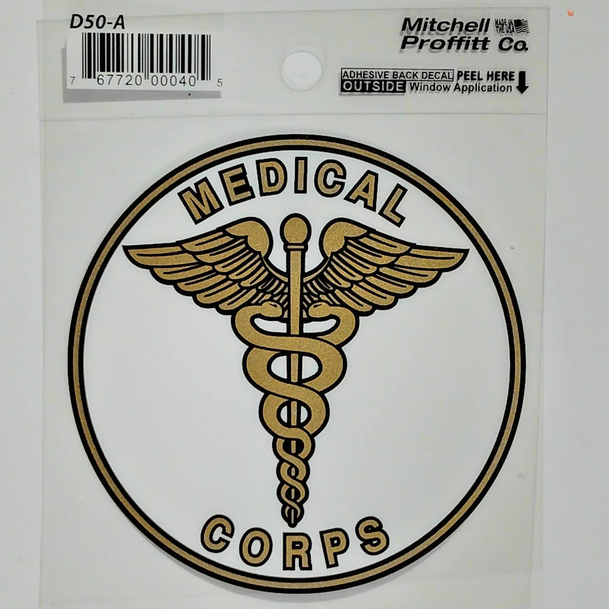 Medical Corps Decal – 4" x 4" Vinyl – Clear Background – Caduceus Emblem – D50‑A